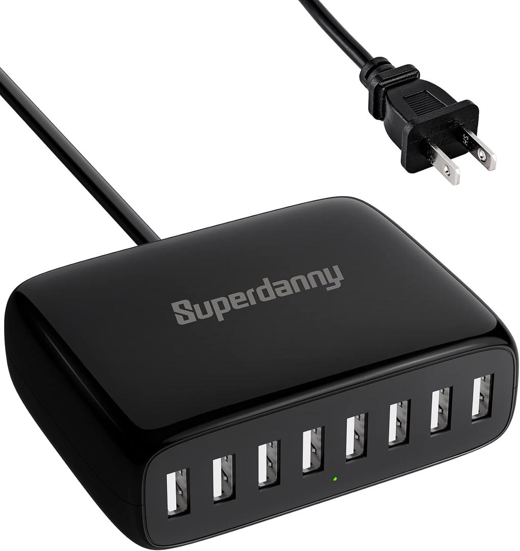 USB Charger Station, SUPERDANNY 8-Port Desktop Charging Station for Multiple Devices, Compatible with iPhone 11/X/Xs/Max/XR/SE/8/Plus, iPad Pro/Air/Mini, AirPods, Galaxy S10 Note, LG, and More, Black