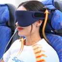 SARISUN Airplane Head Strap 3D Eye Mask, Travel Pillow Alternative for Long Flight, Travel Essentials 360 Support Sleep Head Hold, Stop Bobblehead, Ultra-Compact Lightweight, Purple