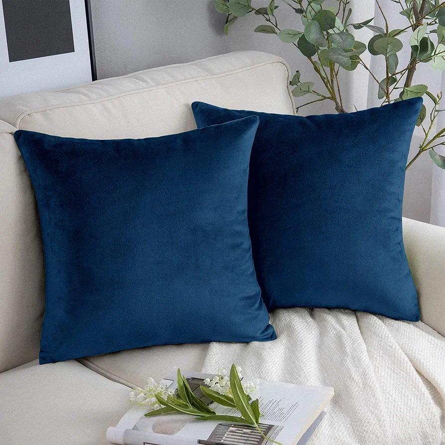 Cushion Covers 45 x 45 (Pack of 2) - Luxury Velvet Square Throw Pillow Cases - Decorative Soft Navy Cushion Cover for Sofa Bedroom with Invisible Zipper (18x18 Inches)