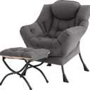Tiita Lazy Chair with Ottoman, Modern Large Accent Lounge Chair, Leisure Sofa Armchair with Ottoman, Reading Chairs with Footrest for Bedroom, Living Room, Dorm Rooms, Garden (Dark Grey)