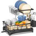 Dish Drying Rack，Durable, Rust-Proof Large 2 Tier Dish Racks for Kitchen Counter, Stainless Steel Kitchen Dish Drying stand,Detachable Capacity Dish Drainer Organizer with Cutlery & Cup Holder