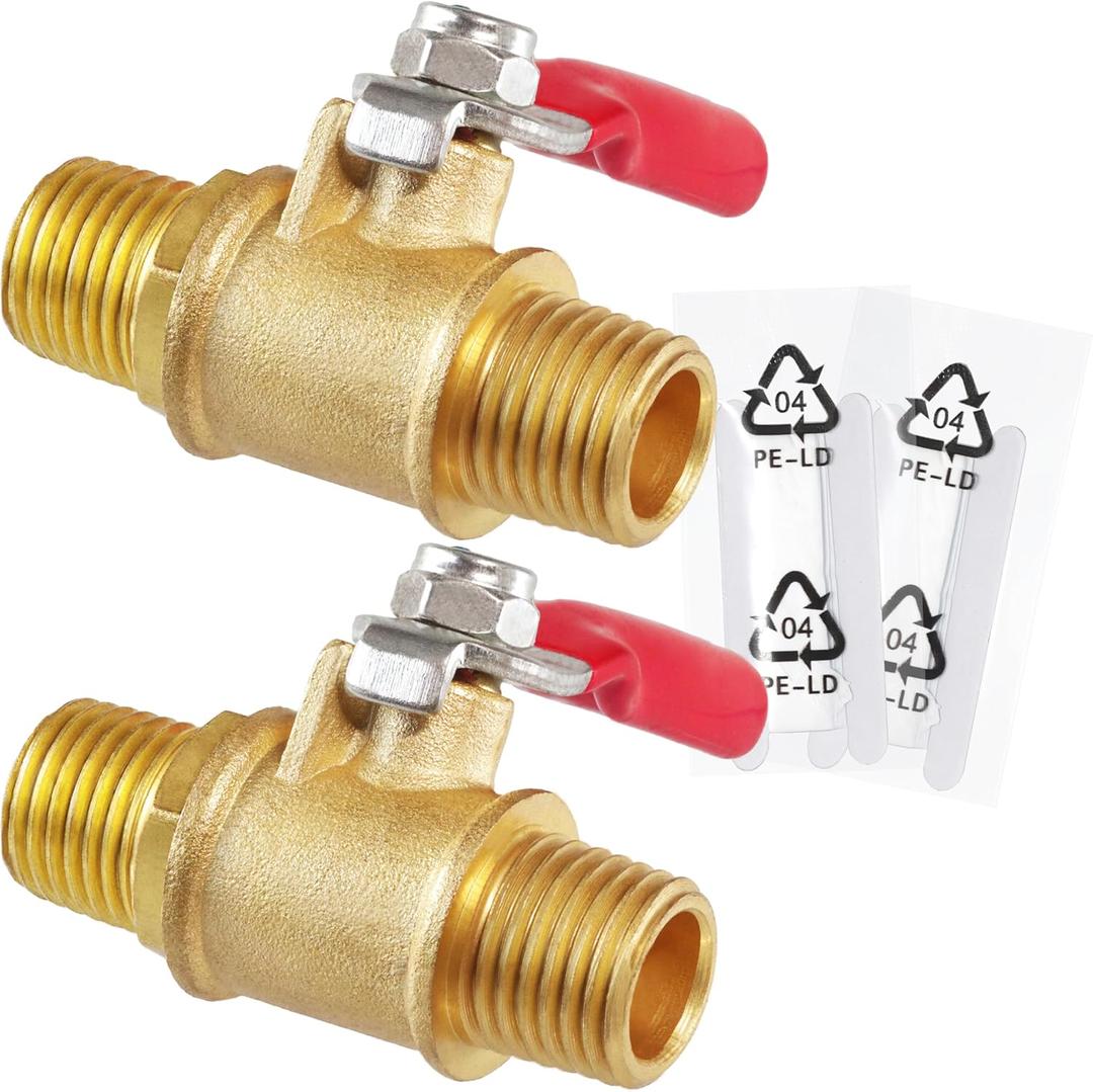2PCS 1/4 Brass Ball Valve Shut Off Switch, 1/4 NPT Male x 1/4 NPT Male NPT Thread Pipe Fitting Air Compressor (Male 1/4 NPT - Male 1/4 NPT)