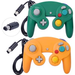 ONE250 2 Pack Classic Shock Joypad Wired Controller, Compatible with Wii NGC Gamecube Game Cube (Green & Yellow)