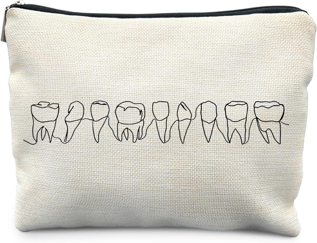 Dentist Makeup Bag for Women, Dentist Gifts for Women, Dental Assistant Hygienist Gifts Cosmetic Bag for Purse, Minimalist Dental Makeup Zipper Pouch