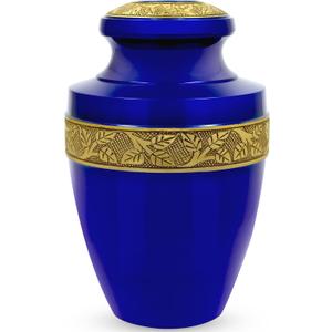 ALPHA Living HOME Urns for Human Ashes Adult Female and Male 200+ Cubic Inches, Decorative Burial Urn, Funeral Cremation Urns for Women and Men, Handcrafted Urn for Ashes Adult, 11" Blue Gold