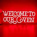 Welcome to Our Coven Red Neon Sign Witchy Room Decor Gothic Aesthetic Light Mystical Gift USB Powered with Dimmer for Bedroom Home Party Wall Decor, 16.92 x 7.29 inches