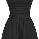 AUXDIO Women Summer Casual Strapless Romper Sleeveless Off Shoulder Short Jumpsuits 2026 Beach Vacation Clothes (Black, S)