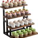 ZUJJAFY Cupcake Stand, Tiered Tray Stand for 50 Cupcakes, 4 Tier Dessert Stands with Metal Frame, Wooden Risers Display Stands for Vendor Events, Party