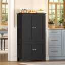 TEENFON Storage Cabinet with 4 Doors, Kitchen Cabinet with 6 Door Shelves, Kitchen Pantry for Living Room, Dining Room, Bathroom, Black, 11.8"D x 23.6"W x 43.3"H