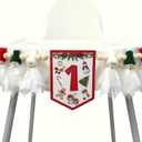 Christmas High Chair Banner, Santa First Birthday Photo Props,Winter Wonderland First Birthday Decorations,Christmas Themed Highchair Banner With Snowman (Christmas 1st Banner)
