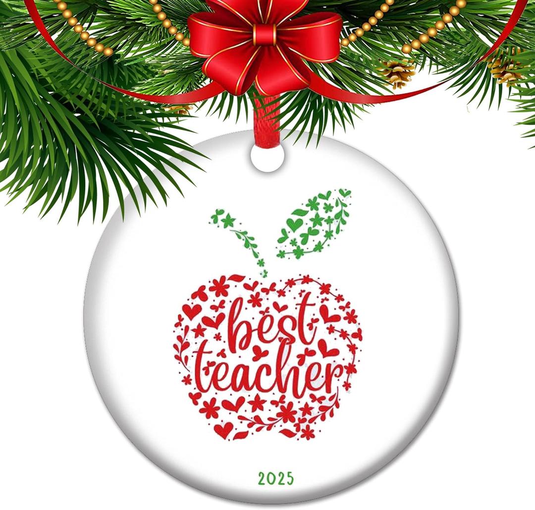 Best Teacher Ornament 2025  Heartfelt Christmas & End-of-Year Gift from Students | Apple-Shaped Keepsake for Educators | Teacher Appreciation Classroom Decor (V3)