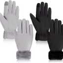 Eurzom 2 Pair Women's Waterproof Touchscreen Ski Gloves Winter Ski Snow Snowboarding Gloves Windproof Snow Accessories (Black, Gray)