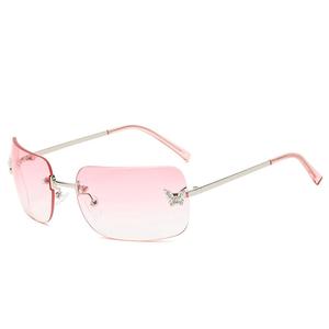 willochra 2023 Rectangle Y2k Gradient Sunglasses for Women Trendy Retro Summer Shades Rimless Butterfly Sunglasses