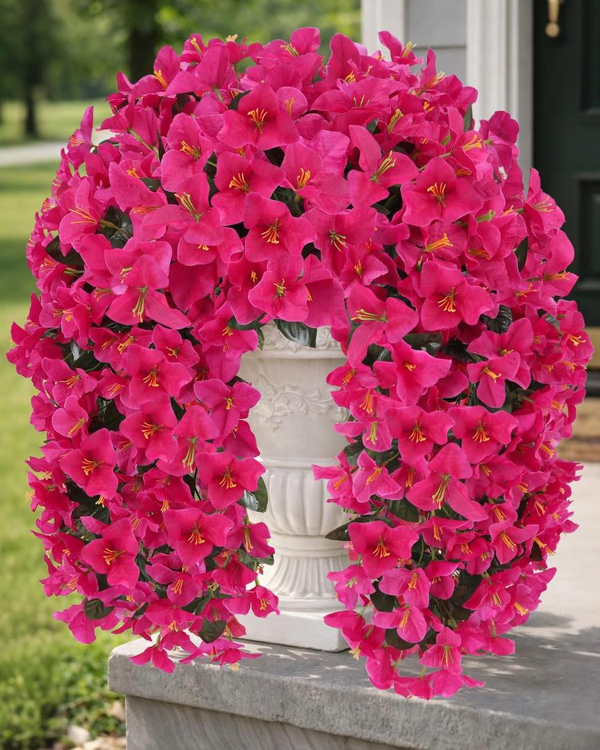 Artificial Flowers for Outdoors 2 Bundles of UV-Resistant Artificial Bougainvillea, Realistic Silk Flowers for Front Porch, Patio, Garden, Window Boxes & Hanging Baskets (Hot Pink, 2)