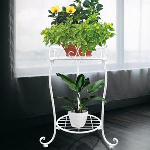 NAKUPE White Metal Plant Stand, 18.5 inch Tall 2 Tier Potted Holder Rack, Heavy Duty Flower Pot Shelf for Indoor Outdoor Patio Balcony Corner Garden