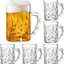 Peohud 6 Pack Plastic Beer Mugs, 20 Oz Beer Stein Glasses with Handle, Clear Large Drinking Cups for Bar, Cocktail, Alcohol, Beverages, Milk, Juice, Soda