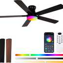 Ceiling Fans with Lights 52 inch,Flush Mount Low Profile,Smart Remote & App,RGB LED,Dimmable 3CCT,6-Speed Reversible,Sleek Ceiling Fan for Bedroom Living Room Apartment Nursery,Black