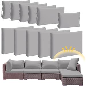 Patelai 11 Pcs Waterproof Patio Cushion Covers for Outdoor Sectional Furniture Wicker Rattan Patio Sofa Couch Chair Seat Pillow Slipcovers, 3 Sizes Covers Only (25.4 x 25.4X 3.54,Light Gray)