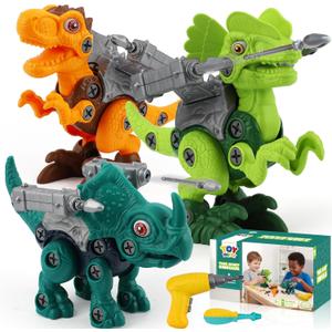 TOY Life 3-Pack Take Apart Dinosaur Toys for 3, 4, 5, 6, 7 Year Old Boys, Kid Dinosaur Toy with Electric Drill Tool Set, STEM Building Construction Toys, Educational Birthday Gifts for Toddlers