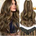 ALXNAN Long Wavy Hair Extensions for Women, Clip in Hair Extensions Clip Ins Soft Full Head Synthetic Hairpieces 20 Inch Balayage Chocolate Brown to Caramel Blonde