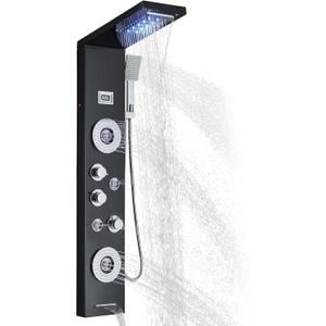 AlenArt Shower Panel Tower System Rainfall Waterfall Shower Head with Body Jets Stainless Steel Rain Massage System 5-Function High Pressure Shower Panel Tower System,HFT8029