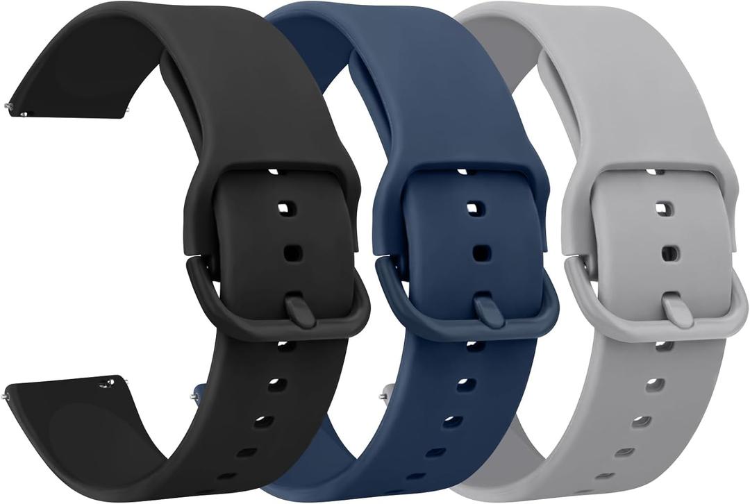 3-Pack Bands for Amazfit Bip 5 / Bip 6 Band, for Amazfit GTR 4 / GTR 3 Pro/GTR 3 / GTR 2 / GTR 47mm Watch Bands, 22mm Soft Silicone Sport Replacement Straps for Women Men (Black+Navy Blue+Grey)