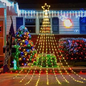 Christmas Decorations Star String Lights - 344 LED 11.8ft 9 Strands Waterfall Tree Lights with Topper Star, 8 Lighting Modes Christmas Lights Indoor Outdoor Decorative for Wedding Yard Party Home (Warm White)