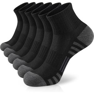 Airacker Athletic Quarter Socks with Cushion Running Ankle Socks for Men Women 6 Pairs (Black)