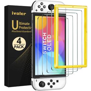 ivoler 4-Pack Tempered Glass Screen Protector Designed for Nintendo Switch OLED Model 2021&2023 with [Alignment Frame] Transparent HD Clear[Updated Version] Screen Protector for Switch OLED 7''