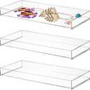 Peohud 3 Pack Acrylic Bathroom Trays, Clear Vanity Tray for Toilet Tank, Decorative Countertop Organizer for Perfume, Makeup, Cosmetics, Jewelry, Soap, Candle, Plant, 12 x 5.1 x 1.2 Inches
