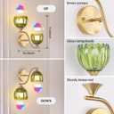 Battery Operated Wall Sconce, 2-Lights Vinatge Brass Wall Lighting with Green Tluip Shade Rechargeable Bulb with Remote for Living Room, Bedroom (1 pack)