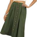 Naggoo Womens Summer Skirts Casual Front Button A-Line High Waisted Midi Skirt with Pockets, M