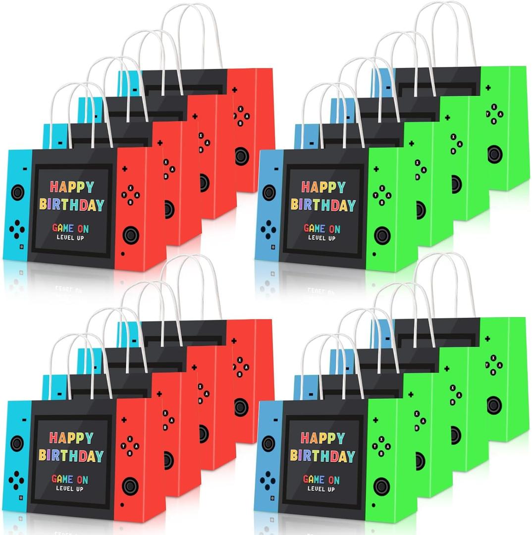 JOCOPUERTO Video Game Party Favor Bags, Gaming Theme Kraft Paper Gift Bags, 16 Pieces, Game On Birthday Party Supplies JOCOPUERTO Video Game Party Favor Bags, Gaming Theme Kraft Paper Gift Bags, 16 Pieces, Game On Birthday Party Supplies