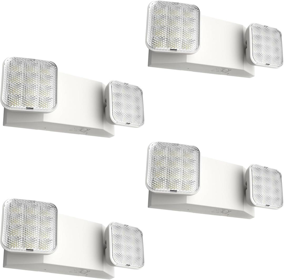 FREELICHT 4 Pack LED Emergency Lights for Business, with Battery Backup, Two Head Adjustable LED Emergency Square Lighting, UL 924 Certified