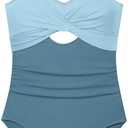 WIQI Girls Swimsuit One Piece Bathing Suit Twist Front Cutout Adjustable Straps Ruched Girls' Swimwear Size 11-12 Y