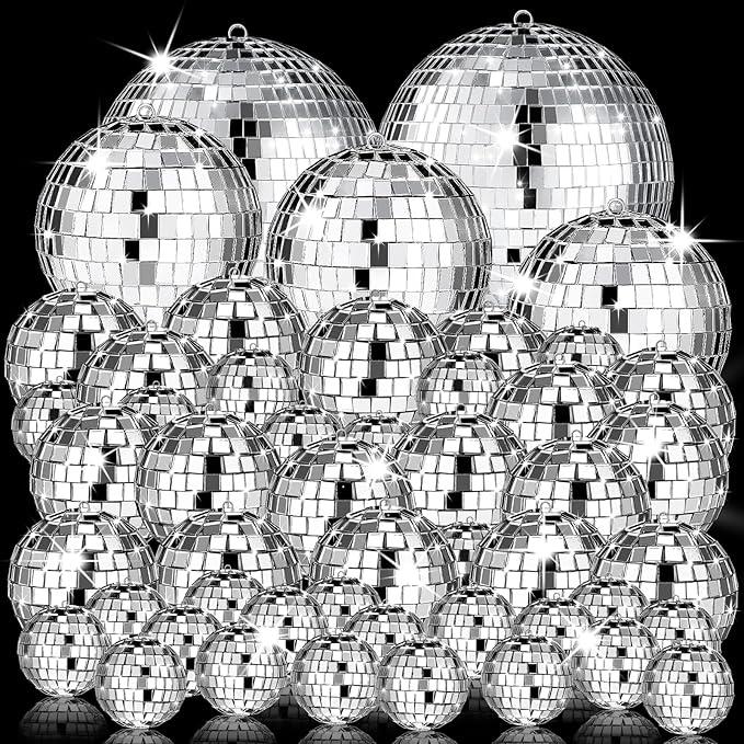 54 Pcs Mini Silver Disco Balls  Hanging Mirror Ornaments for Party, Wedding, Christmas Supplies