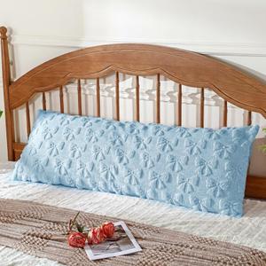 Blue Bow Body Pillow Cover 20 x 54 Inches Coquette Long Body Pillowcase with Zipper Closure Coquette Room Decor Cute Faux Fur Soft Aesthetic Pillow Covers for Bed Sofa Couch