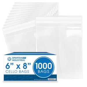 6" X 8" Self-Sealing Cellophane Bags (1000 Count) Clear Resealable Cello Bags for Cards, Photos, Cookies, Retail Packaging - Spartan Industrial