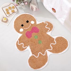 TRUEDAYS Cute Gingerbread Bath Mat for Bathroom Soft Water Absorbing Bath Rug with Non Slip Backing Fun Washable Bathroom Rug for Christmas Decor