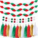 Pasimy Christmas Party Decorations Red Green Honeycomb Garlands Honeycomb Ball Garlands Tassel Banner for Christmas Birthday Wedding Baby Bridal Shower Decorations Supplies Kit