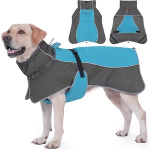 Dog Raincoat, Waterproof Dog Coat with Reflective Straps, Leash Hole & Polar Fleece Lining, Winter Snow Rain Coat for Small, Medium & Large Dogs, Warm, Windproof Vest Jackets (Blue)