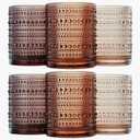Khen Hobnail Beaded Highball Drinking Tumbler Glasses | Set of 6 | Color, Vintage Bubble Design Whiskey Glassware, Old-Fashioned, Embossed Design for Water, Wine, Cocktail Embossed, Rocks Glass