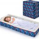 Umoving 100% Cotton Lining Portable Foldable Toddler Travel Bed - Soft Foam Floor Bed with Washable Cover, Safe and Comfortable Toddler Crib, Ocean Blue