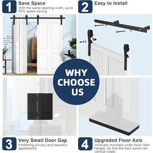 72" Bi Fold Barn Door Hardware Kit for 4 Bifold Doors, Bi-Folding Sliding Barn Door Hardware Track Kit, Smoothly and Quietly, Assembly Easy, Heavy Duty, Black, No Door