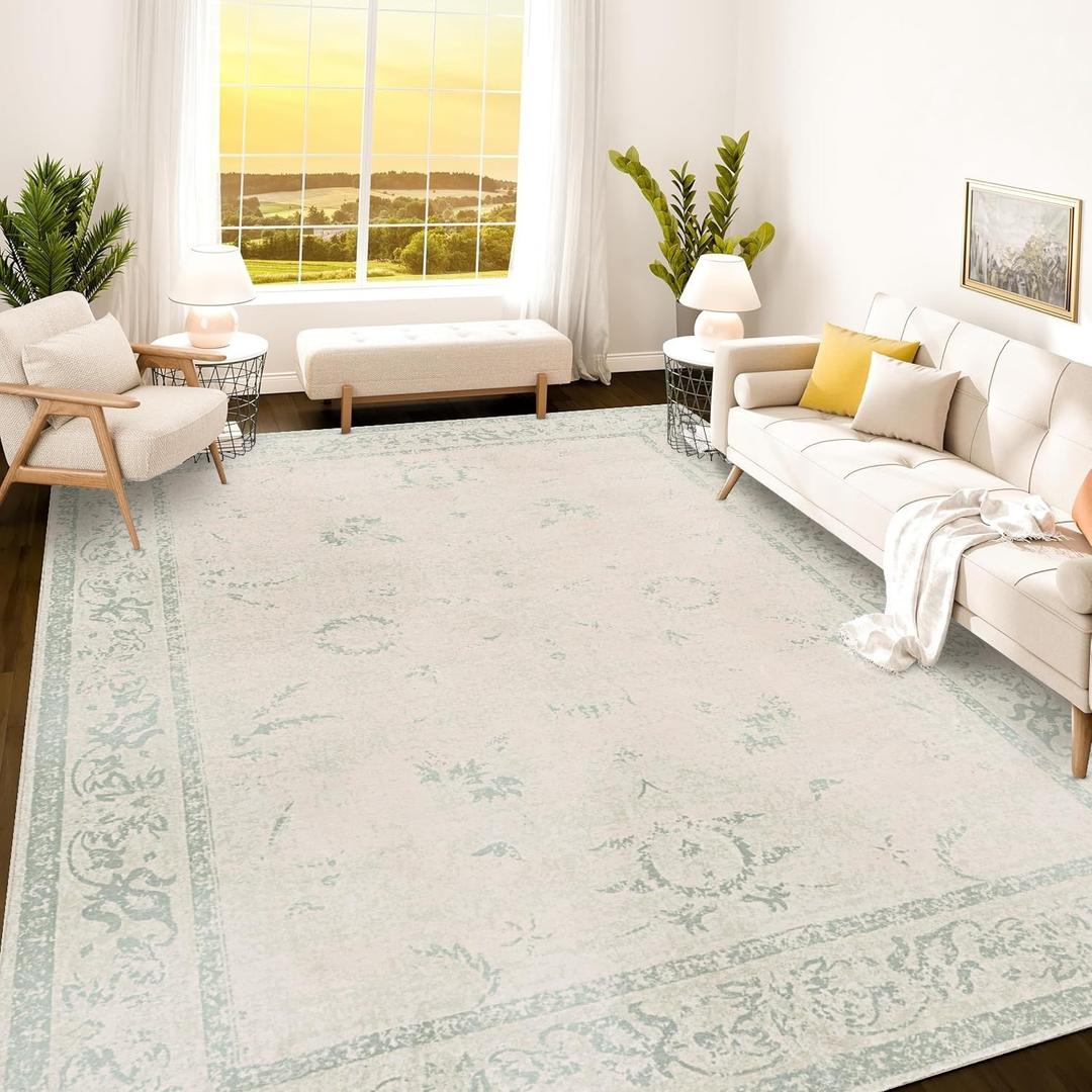 Istana Foldable Green 9x12 Rug - Stain Resistant, Eco-Friendly Washable Area Rug for Living Room & Bedroom