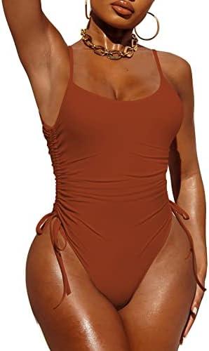 Pink Queen Womens One Piece Swimsuit Ruched High Cut Tummy Control Bathing Suit, Size: M