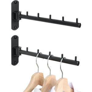 Swing Clothes Hanger Rack, Garment Racks Folding Clothes Bar Wall Mounted, 180Rotation Laundry Drying Rack 304 Stainless Steel Space Saving for Laundry Room Bedroom Balcony, 9.45" Long 2Pack (Black)