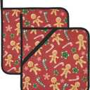 Christmas Gingerbread Pot Holders Set of 2 Candy Decorative Kitchen Heat Resistant Potholder Cotton Lining Oven Hot Pads Pot Mats for Kitchen Counter Cooking Baking Microwave BBQ Gifts