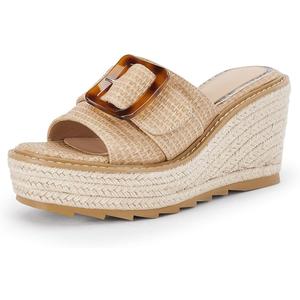 Coutgo Women's Wedge Platform Espadrille Slide Sandals Slip On Open Toe High Heels Buckle Casual Summer Shoes (Size 5½)