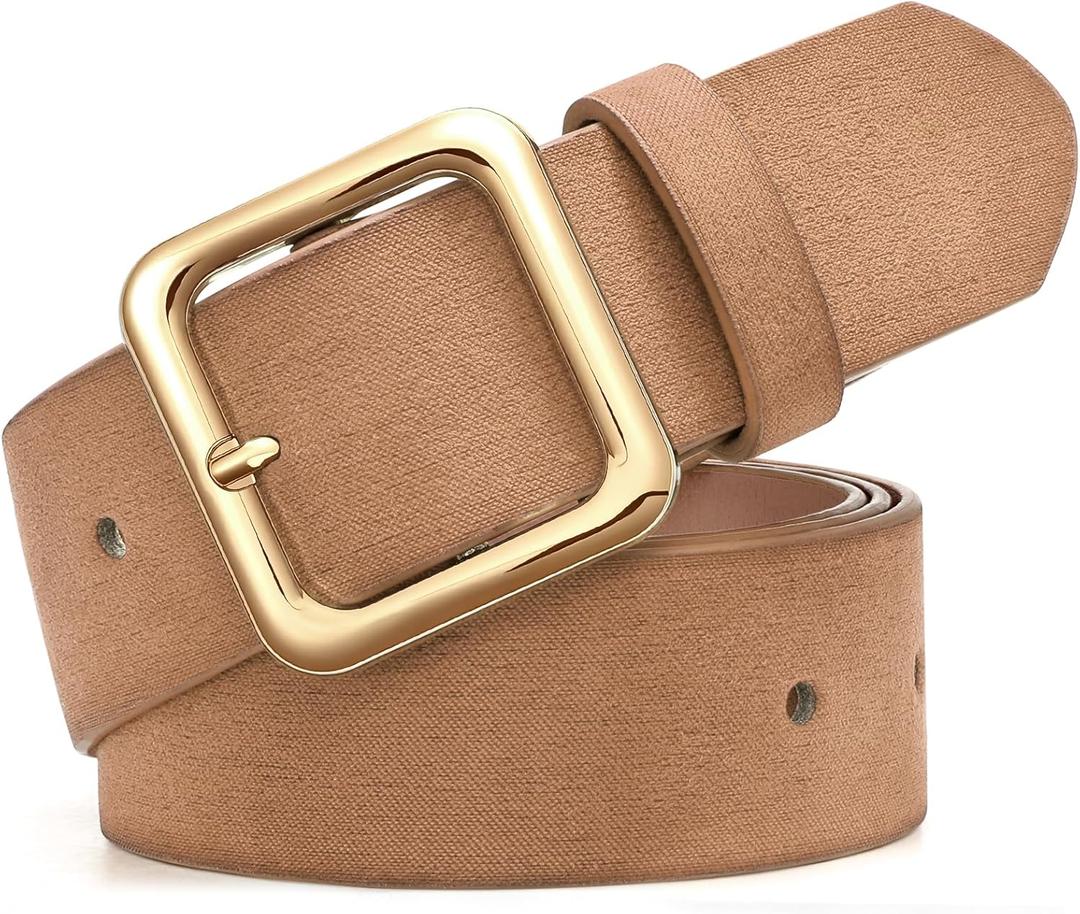 XZQTIVE Womens Leather Belts for Jeans Pants Dresses Fashion Ladies Black Belt with Square Buckle Brown